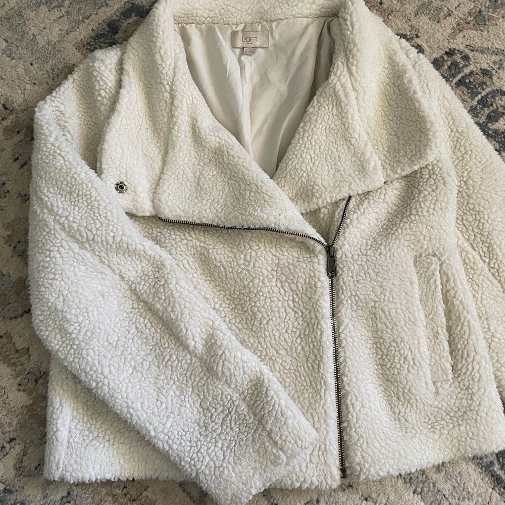 Loft White Sherpa Moto Jacket